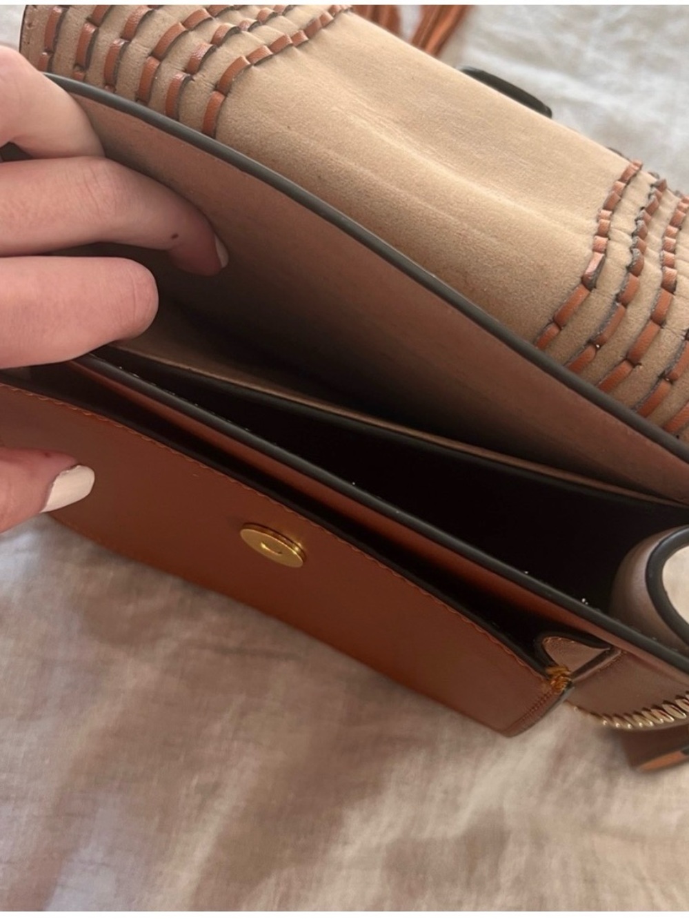 Tan Woven Detail Crossbody Bag - Chloe